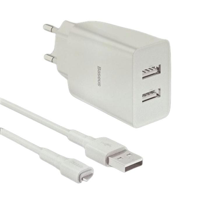 Chargeur - Baseus - Speed Mini Dual U - 10.5W - 2 ports USB - Câble 1m inclus - Blanc