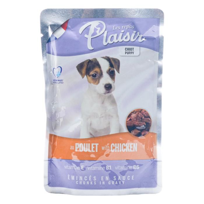 POCHON CHIEN EMINCES AU POULET EN SAUCE 100G LES
