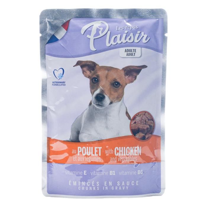 POCHON CHIEN EMINCES AU POULET ET AUX LESGUMES E