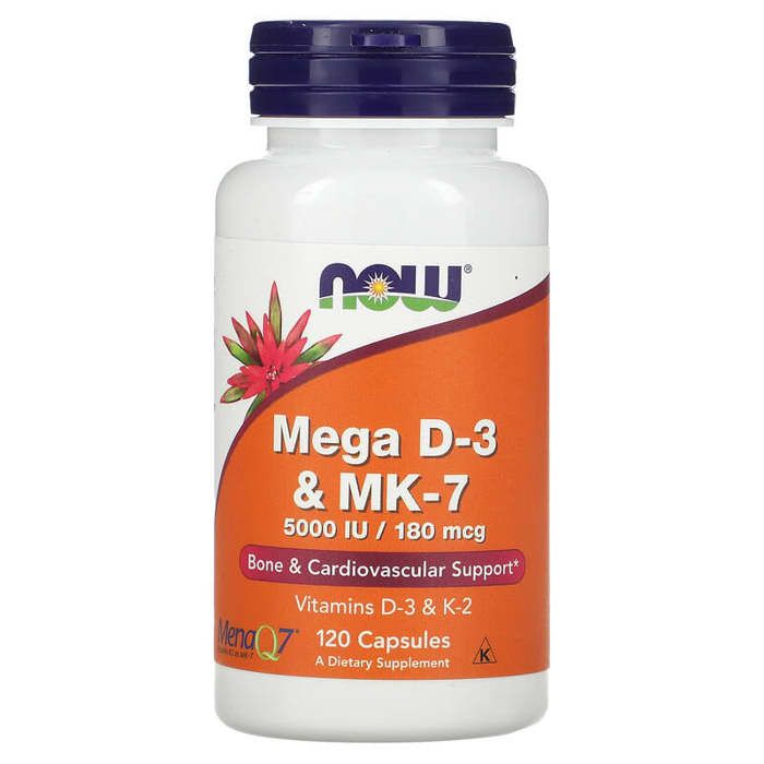 NOW Foods - Mega D-3 & MK-7, 5,000 IU / 180 mcg, 120 Capsules