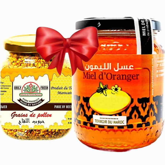 Miel oranger 100% naturel 1kg + Grains de pollen 100% Naturel (énérgissant, Fértilité, superaliment, Grippe, rhum) 100g