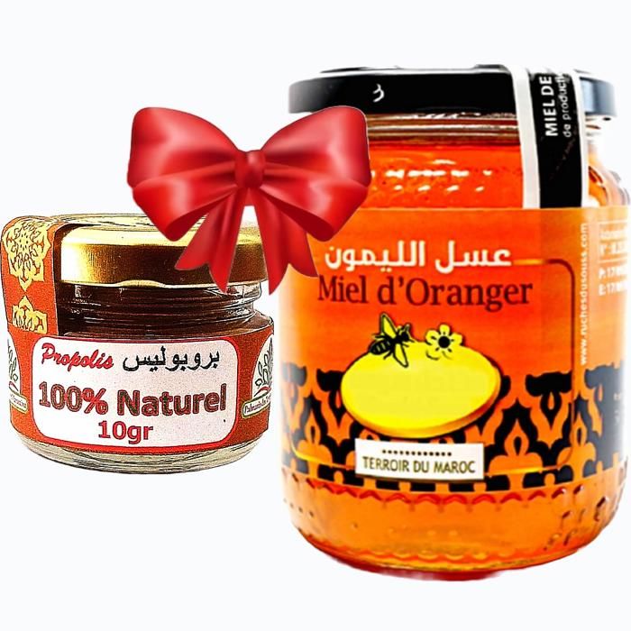 Miel oranger 100% naturel 1kg + Propolis energie et nutrition 10g (défense naturel, renforce le système immunitaire)