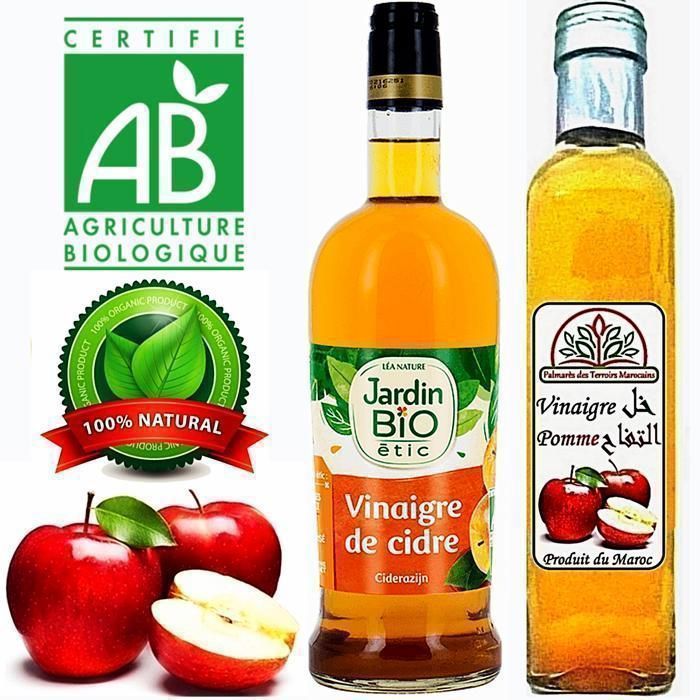 Vinaigre de pomme (Minceur, drainage, perte de poids) 100% Naturel 500ml + Vinaigre de cidre (pomme) 100% Bio -750ml