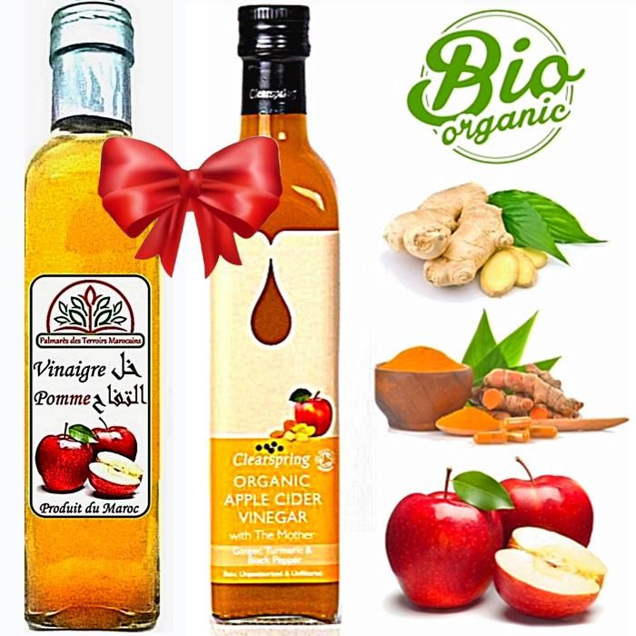 Vinaigre de cidre de pomme bio avec la mère Gingembre curcuma et poivre noir (perte de poids) 500ml + Vinaigre de pomme 500ml