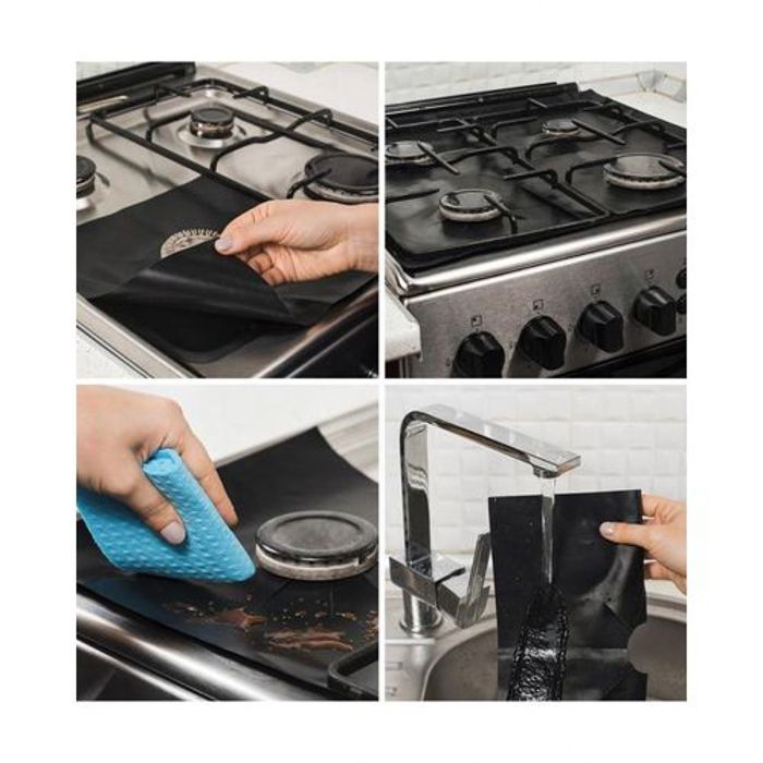 4 x Protections cuisinière Réutilisable Anti-adhésif Gris