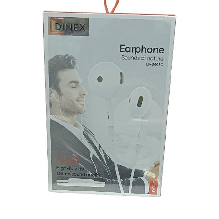 ÉCOUTEURS DINEX SOUND OF NATURE , QUALITÉ DE SON STÉRÉO, CONNECTEUR TYPE-C, EX-D009C, BLANC.