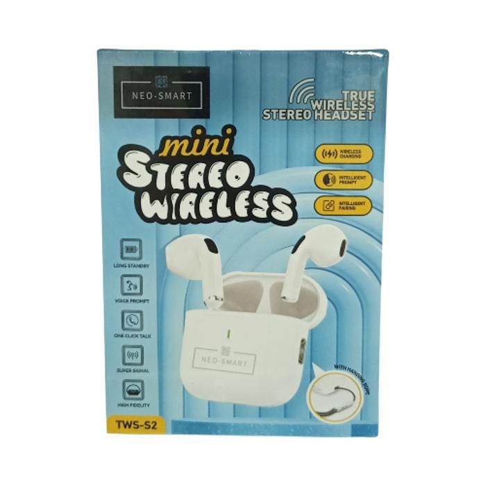 ÉCOUTEURS STÉRÉO SANS FIL NEO-SMART TRUE MODEL TWS-S2 AVEC BATTERIE 30MAH CHARGEMENT DE 250MAH.