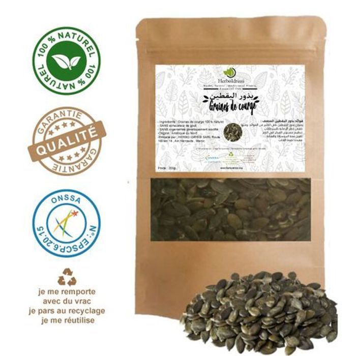 HERBO IDRISSI Graines De Courge / Citrouille Secheés Decortiquées, Riches En Magnesium 500g