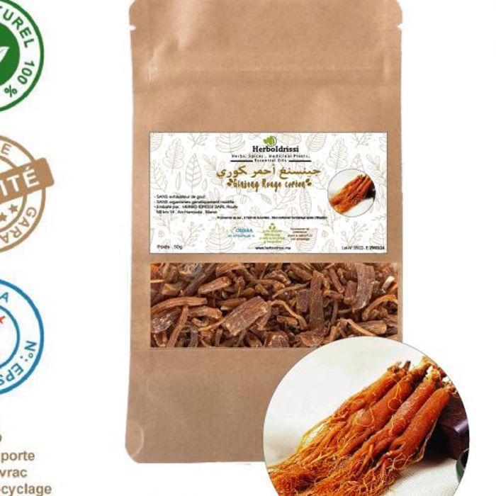 HERBO IDRISSI Ginseng Rouge Coréen Racine entière - Fatigue, stress, mémoire, 50g