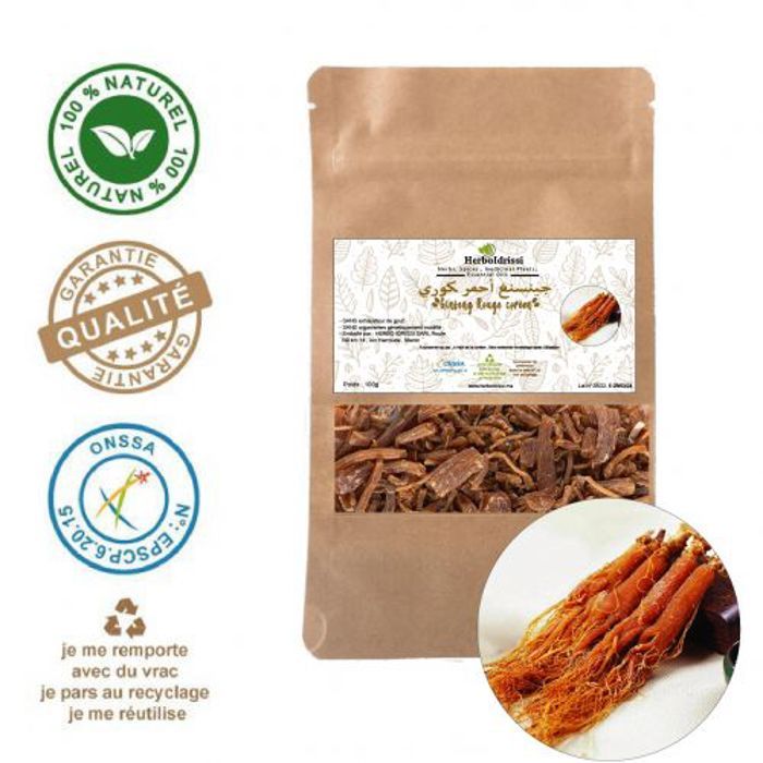 HERBO IDRISSI Ginseng Rouge Coréen racine entière - Fatigue, stress, mémoire,Libido 100g