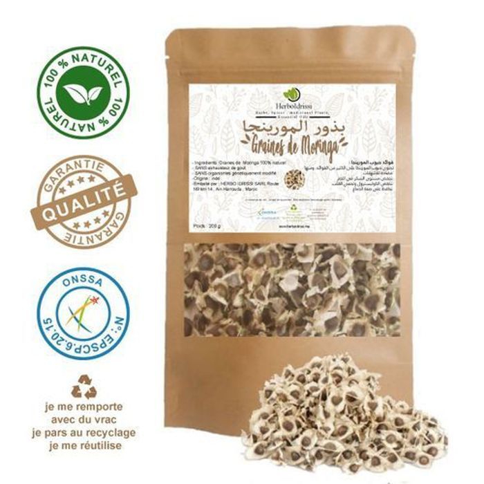 HERBO IDRISSI Graines de Moringa 100g - Bienfaits Antioxydants