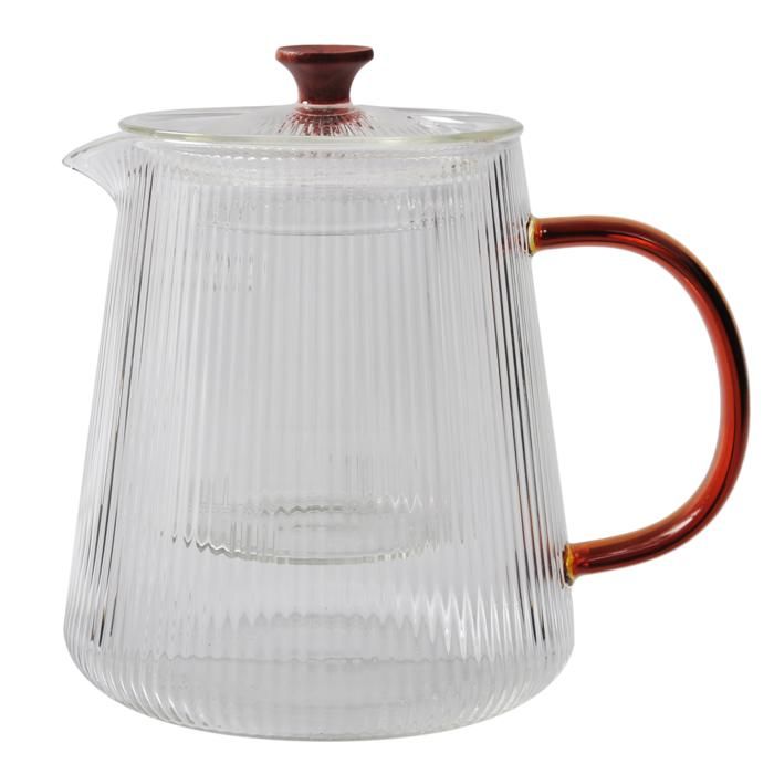 THÉIÈRE EN VERRE CÔTELÉ AVEC MANCHE AMBRÉ 1000