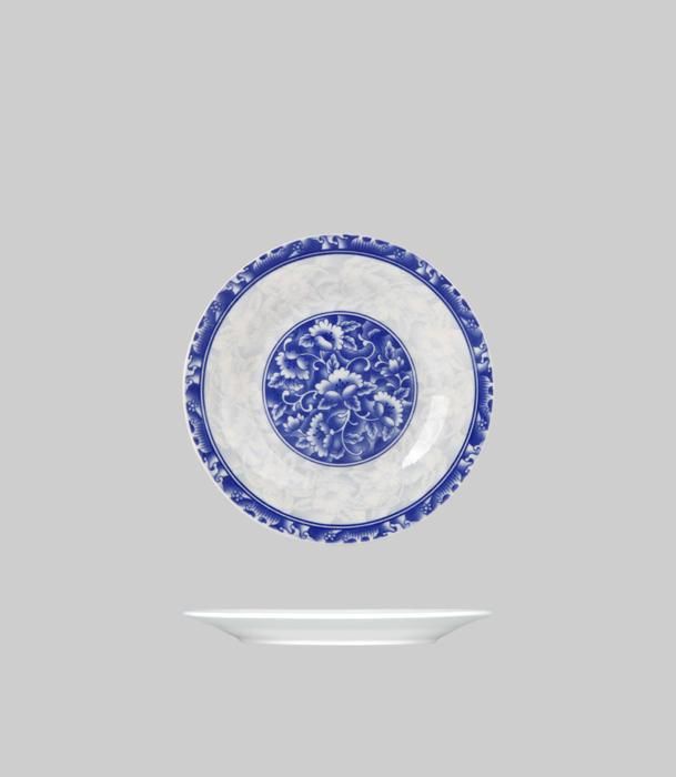 assiette plate ronde en porc avec rebord bleu 17,8cm