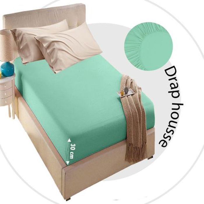 Drap Housse - DWIRTY - VERT - 90x200cm - Tissu Naturel - Entretien Facile