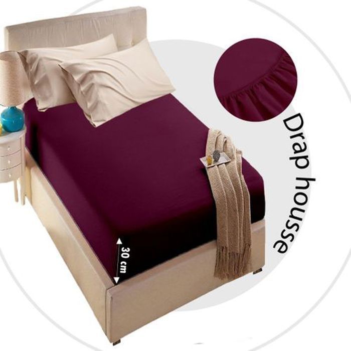 Drap Housse - DWIRTY - AUBERGINE - 90x200 cm - Doux - Anti-allergique