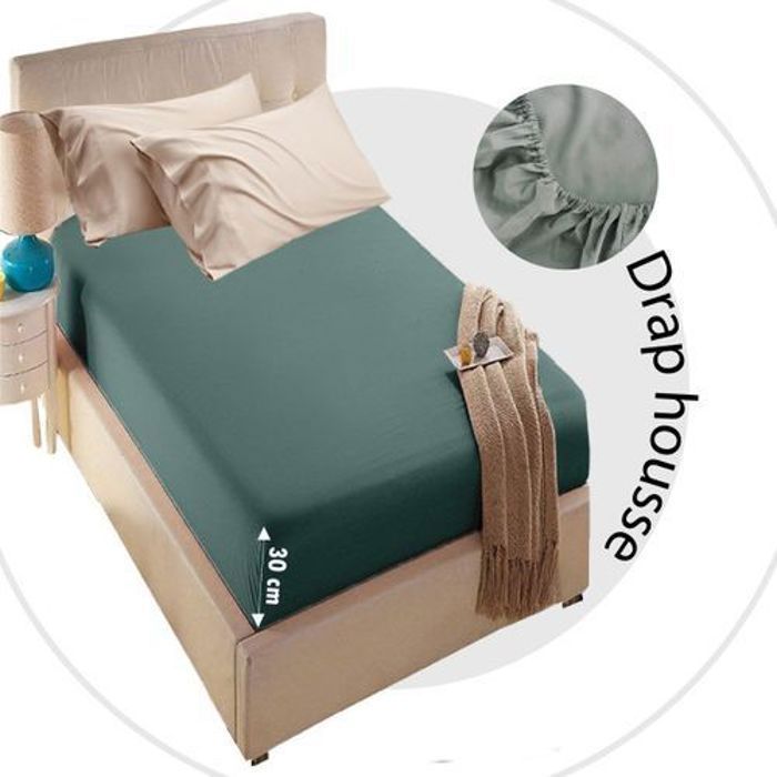 Drap Housse - DWIRTY - Kasbah - Vert Foncé - 90x200 cm - Coton Naturel