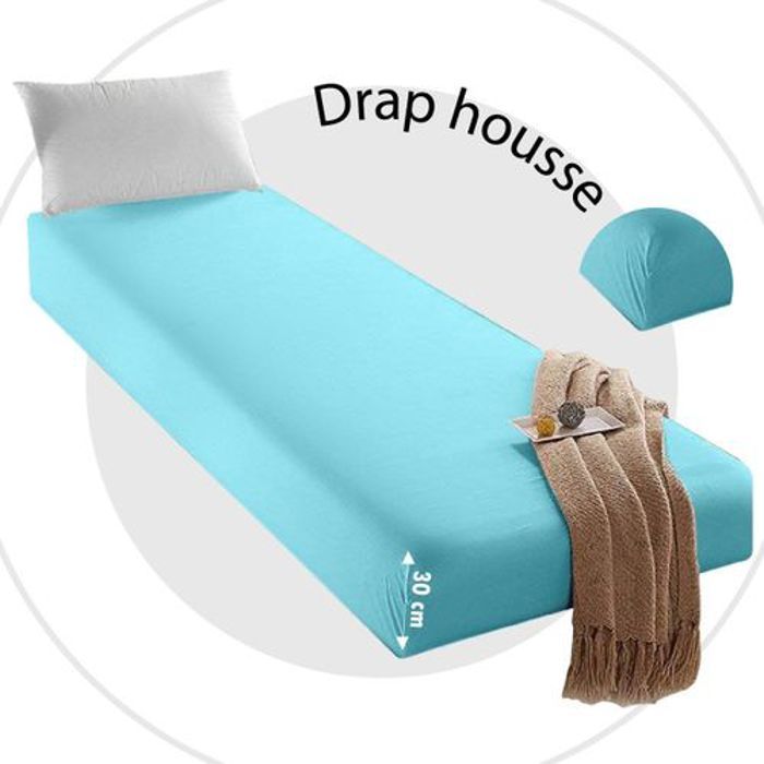 Drap Housse - DWIRTY - BLEU CIEL - Antiallergique - Microfibre - 90x190 cm