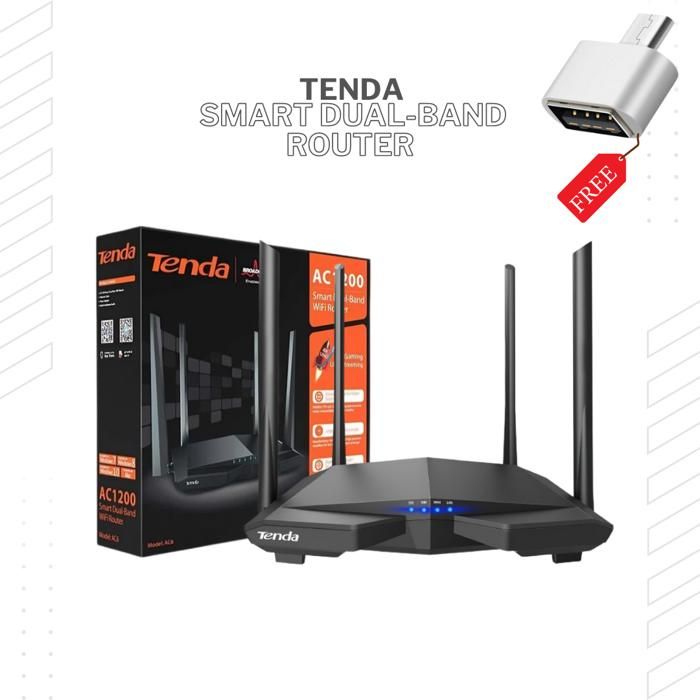 Tenda WiFi AC6-AC1200 Smart Dual-Band Router Avec Adaptateur USB To USB-C Gratuit