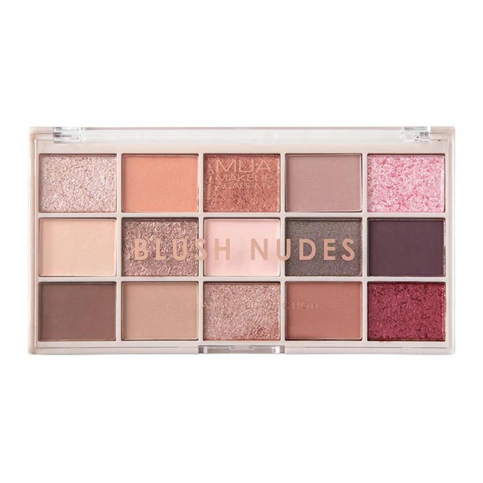 Palette de fards à paupières - MUA - Blush Nudes - 15 teintes - Hautement pigmentés - Textures soyeuses