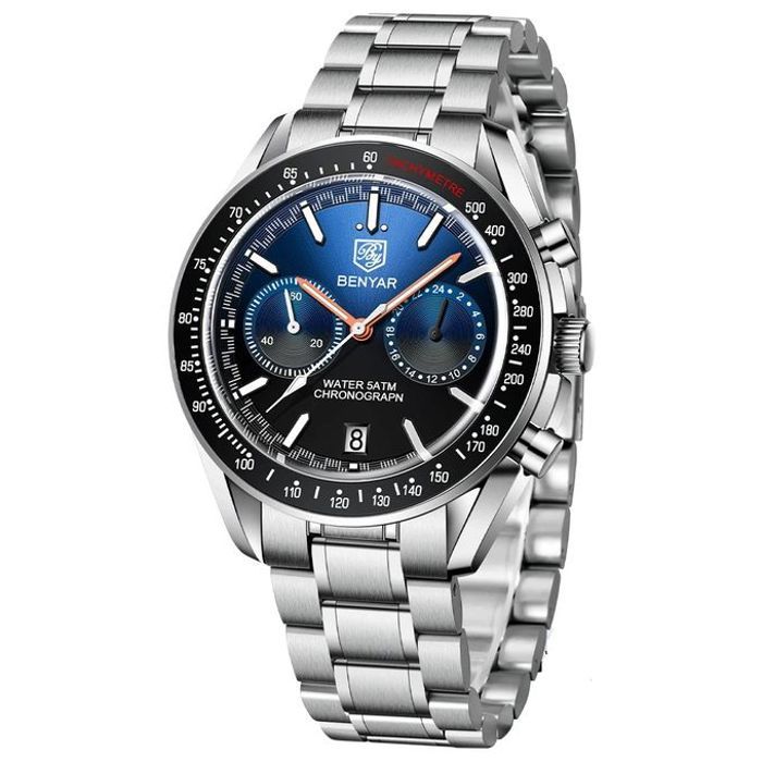 Montre - Benyar - Chronographe - Argent - Noir - Etanche 5 ATM - Quartz Swiss Made