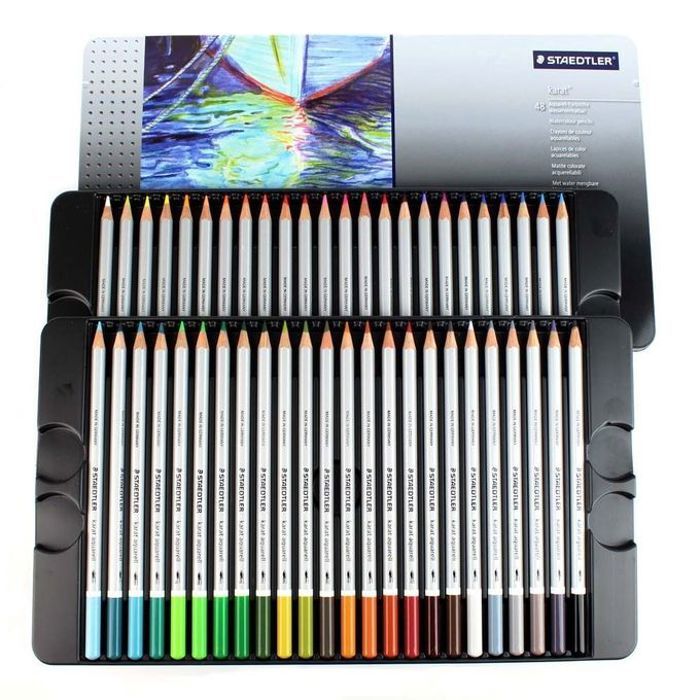 Coffret Boite Métallique 48 Crayons Couleur aquarellable karat aquarelle 3,0 mm.