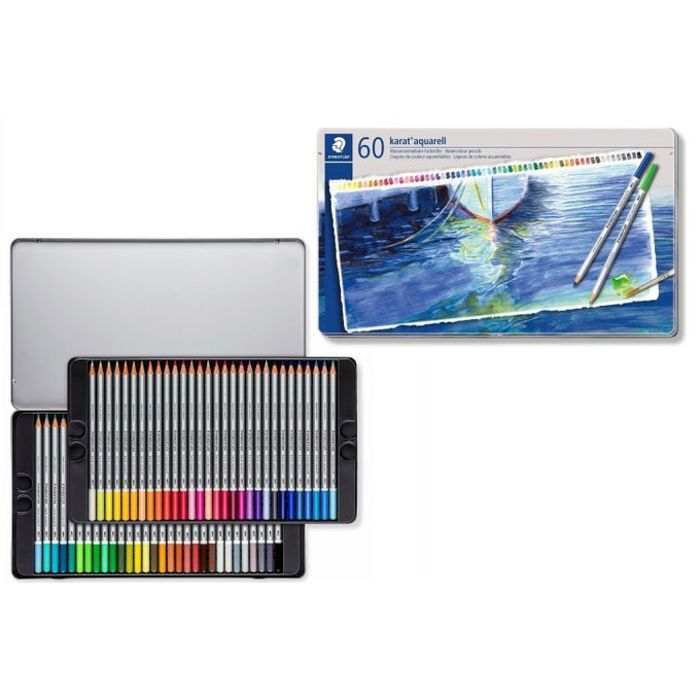 Coffret Boite Métallique 60 Crayons Couleur aquarellable karat aquarelle 3,0 mm.