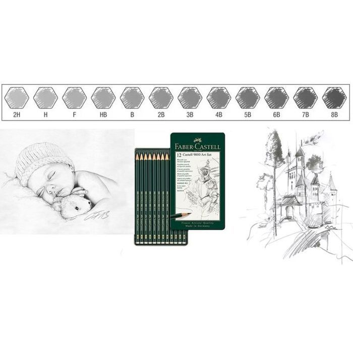 Boite métallique Jeu de 12 Crayons techniques Graphite 9000 ART SET