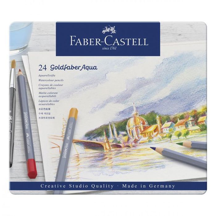 Boite métallique 24 Crayons de couleur aquarellables Goldfaber Aqua, Mine 3,3 mm