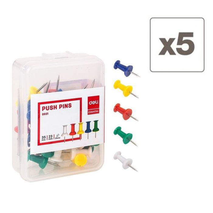 Lot 5 boites de 35 Punaises mémo signalisation colorés longues 25 mm.