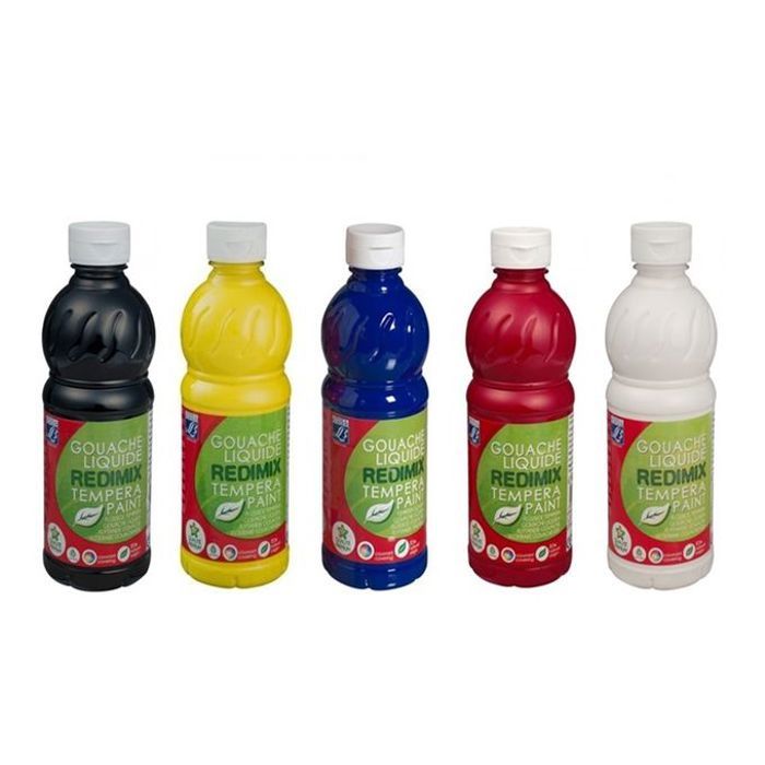 Kit Economique 5 Bouteilles Gouache Redimix Tempera Liquide 1L:Couleurs primaire