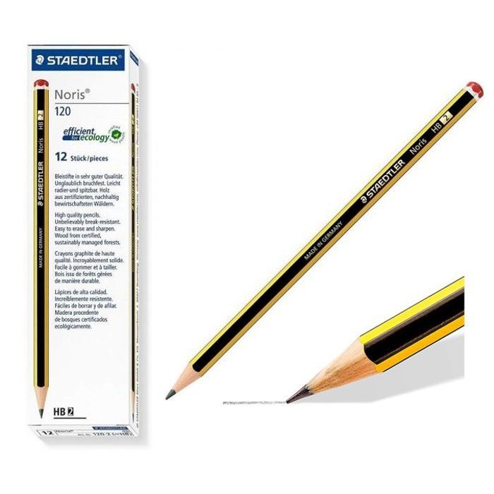 Boite 12 crayons graphites noir HB 2 mm Noris 120,Facile à Tailler & Effacer