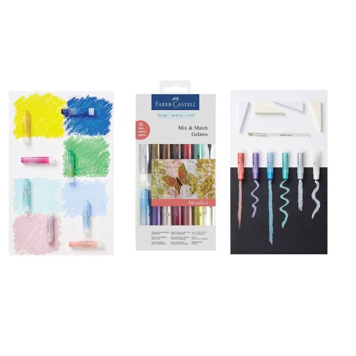 Etui 12 bâtons Gelatos Craies couleurs aquarellables Métallique,Pinceau,éponges.