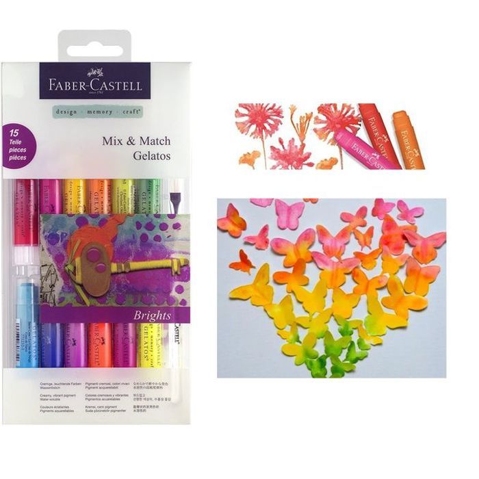 Etui 12 bâtons Gelatos Craies couleurs aquarellables Brillantes,Pinceau,éponges.