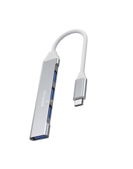 Adaptateur USB-C Multiport - AIRPLUS - 4-En-1 - 3 x USB 2.0 + 1 x USB 3.0 - Mini taille - Aluminium