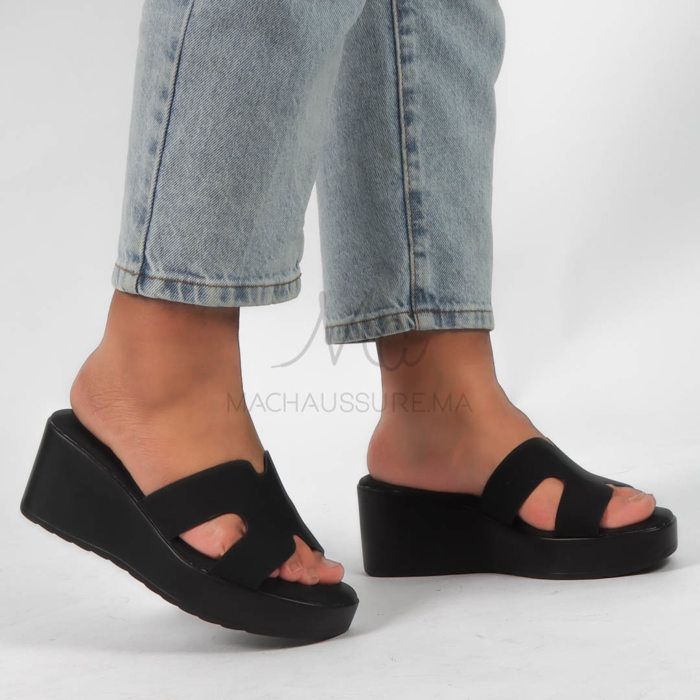 Sandales compensées - Sekina - Noir - Cuir synthétique - Talon compensé - Confort optimal