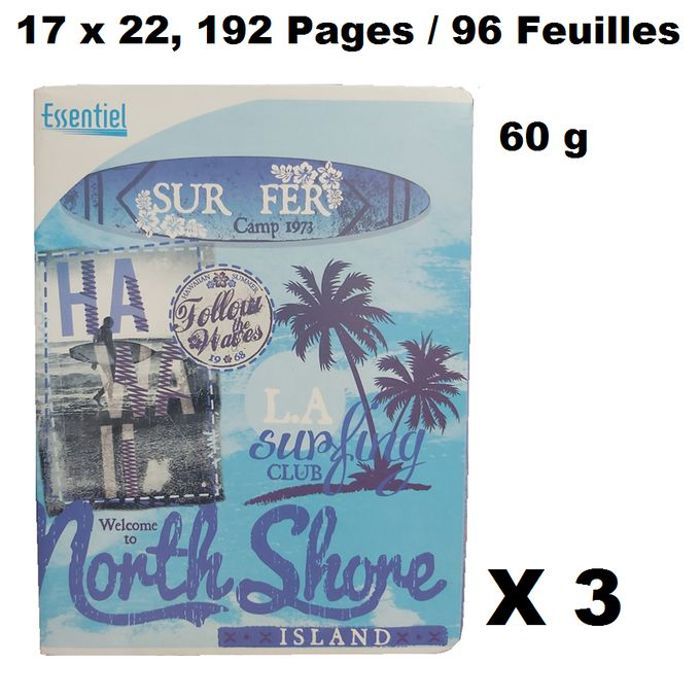 Lot Economique 3 Cahiers piqué 192 pages/96 feuilles,17x22cm,grand carreaux,60g