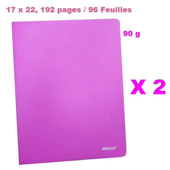 2 Cahiers polypro couverture plastifié 17x22-90g-192pages/96Feuilles-Violet