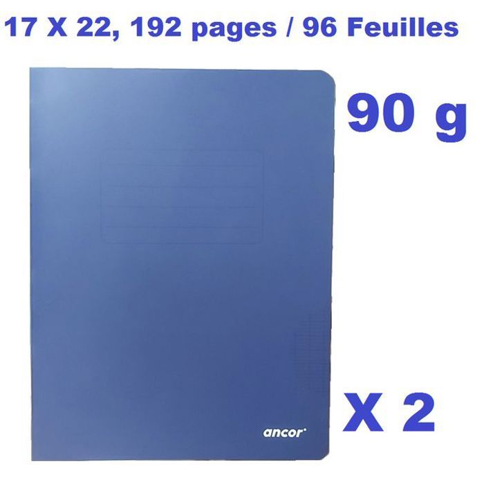 2 Cahiers polypro couverture plastifié 17x22-90g-192pages/96Feuilles-Bleu Nuit