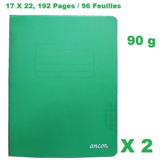 2 Cahiers polypro couverture plastifié 17x22-90g-192pages/96Feuilles-Vert