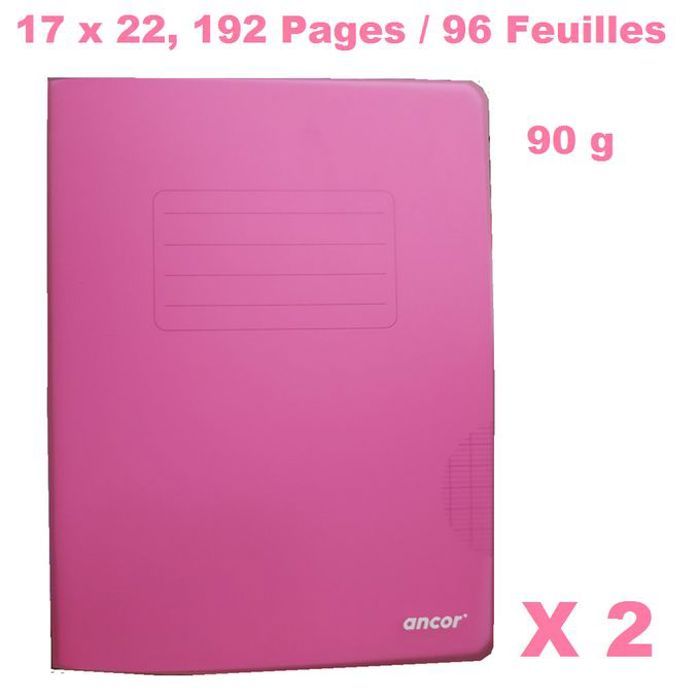 2 Cahiers polypro couverture plastifié 17x22-90g-192pages/96Feuilles-Rose