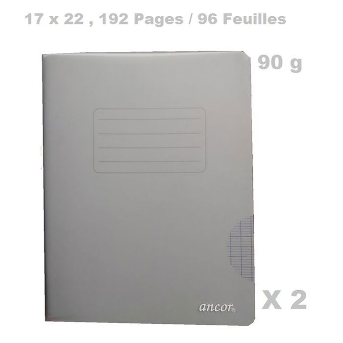 2 Cahiers polypro couverture plastifié format 17x22-90g-192pages/96Feuilles-Gris