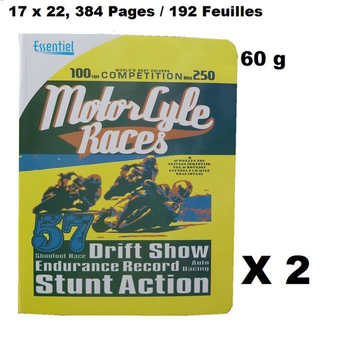 Lot Economique 2 Cahiers piqué 384 pages/192 feuilles,17x22cm,grand carreaux,60g