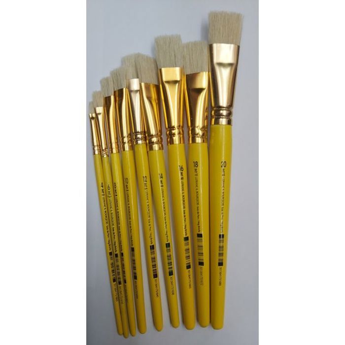 Set Economique 9 Pinceaux brosse huile/Acrylique,Poil En soie,Plat,virole métal.