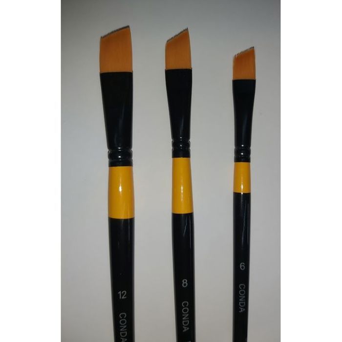 Set 3 Pinceaux brosse peinture Acrylique/huile,Pointe Oblique,poiles fibre nylon