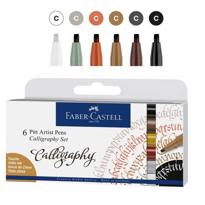 Set de 6 stylos CALLIGRAPHY Artist Pen Pitt,Encre de Chine pigmenté,plume 2,5 mm