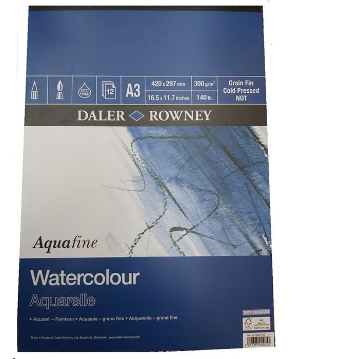 Bloc Dessin Aquarelle aquafine 12f. 300g - A3 .297 x 420 mm- grain fin