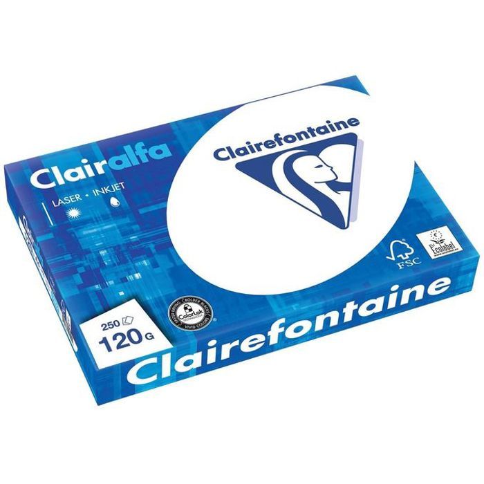 papier de présentation A4 blanc Clairalfa ,120 g, paquet de 250 feuilles