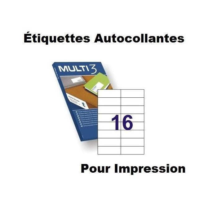 Étiquettes adhésives pour Impression Multi 3, blanches, 105x37 mm.
