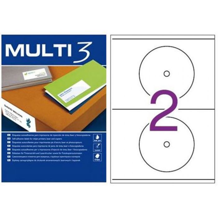 Étiquettes adhésives pour Impression Multi 3, blanches, Pour CD et DVD 117mm