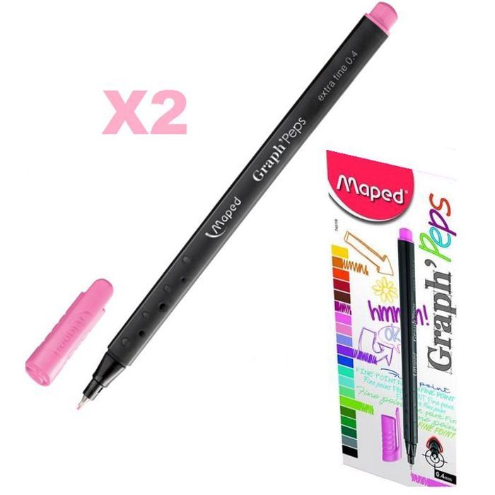 Lot 2 Stylos Feutres Pointe Métal Extra Fine 0.4,Rose,Dessin,Ecriture